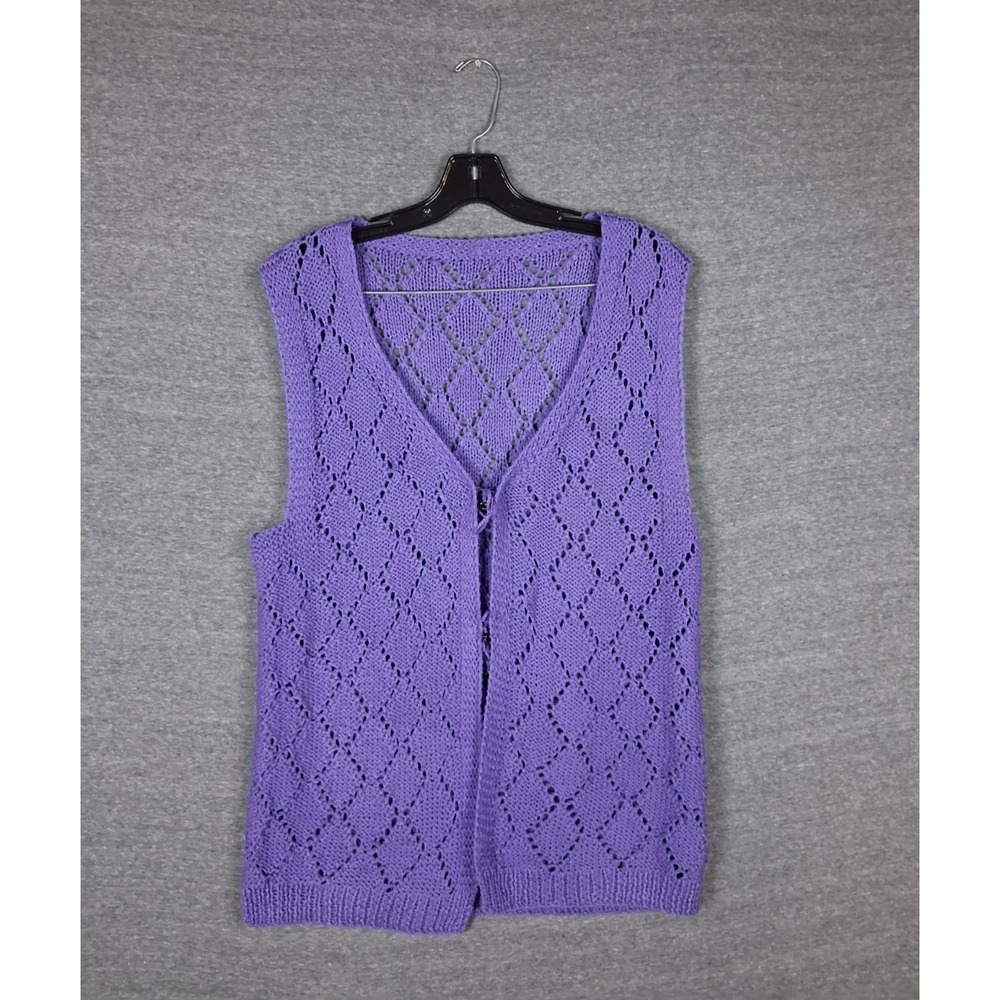 Handmade Womens Sweater Medium Purple Tie Cardigan Festival Casual